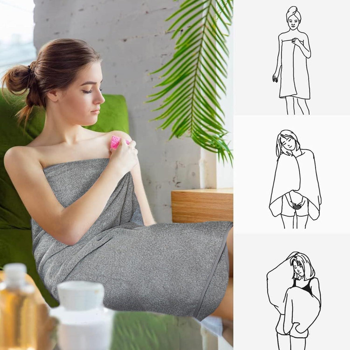 Badetuch groß XXL 100x200cm schnelltrocknend fusselfrei Grau 1 Pack