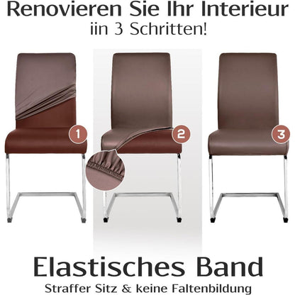 Stretch Stuhlhussen Set 6er Pack –, Wasserabweisend in Lederoptik