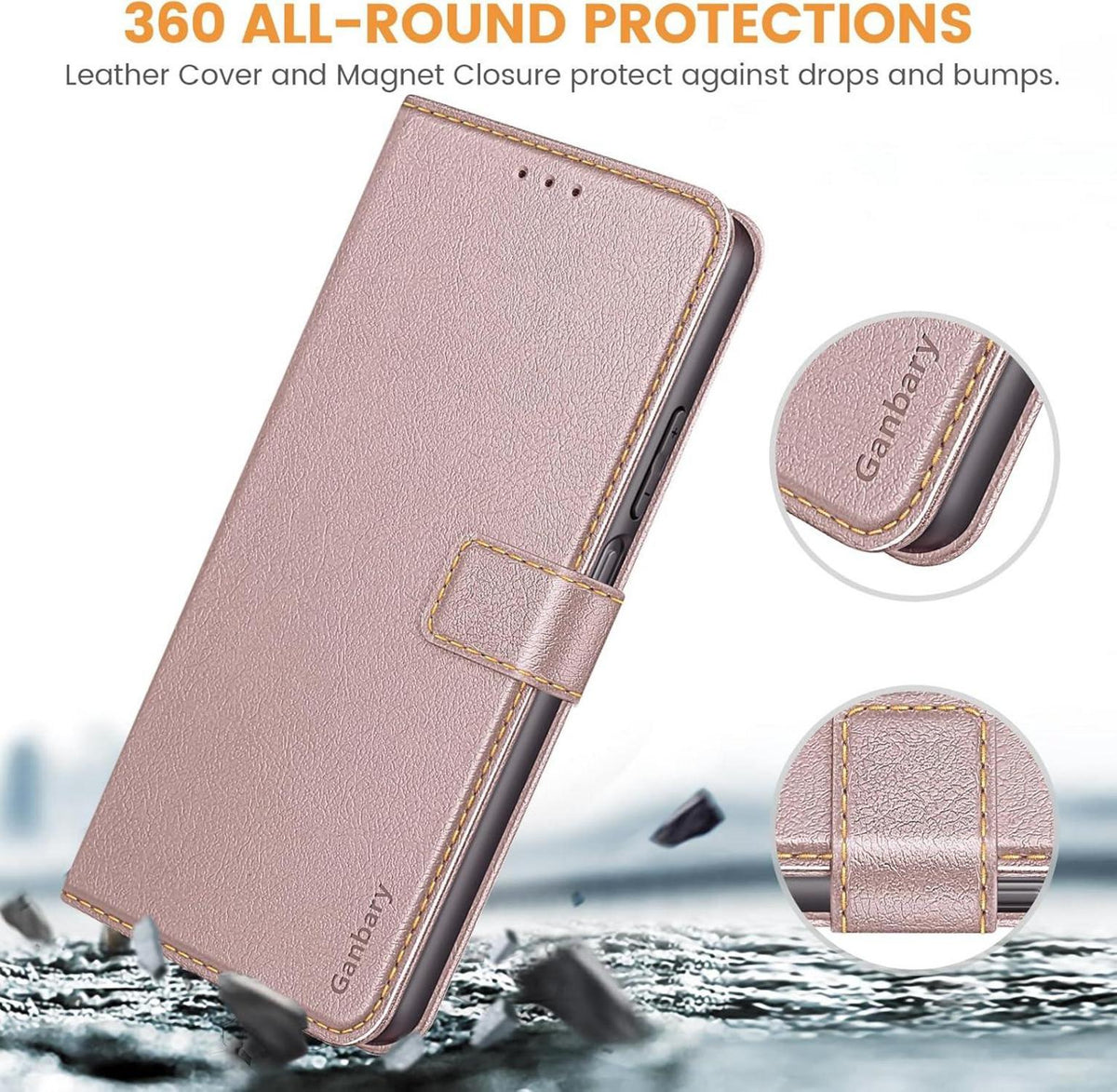Leder Handyhülle Xiaomi Redmi 13C Poco C65 Klapphülle Magnet Stand Roségold