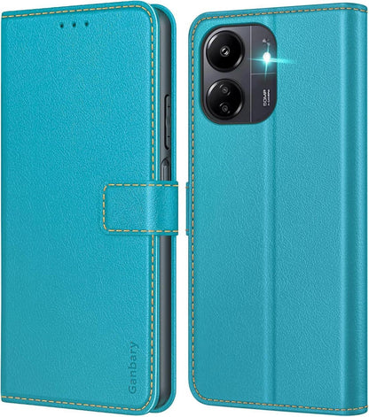 Leder Handyhülle Xiaomi Redmi 13C Poco C65 Azurblau