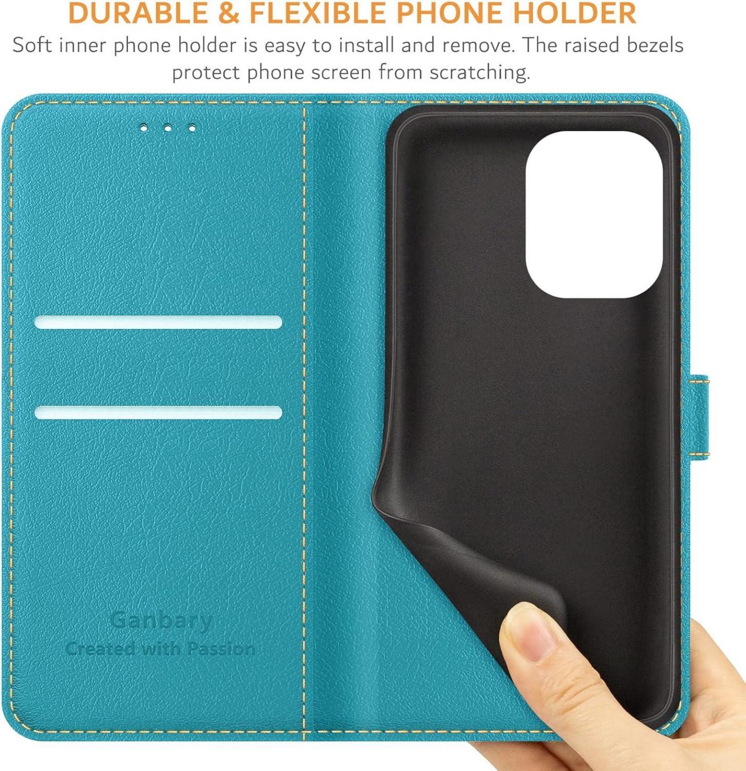 Handyhülle Xiaomi Redmi 13C Poco C65 Leder Klapphülle Azurblau