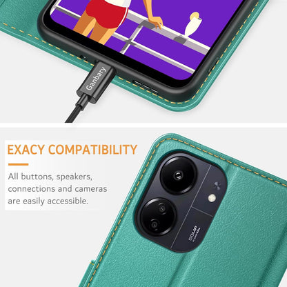 Premium Leder Handyhülle für Xiaomi Redmi 13C / Poco C65, Blaugrün