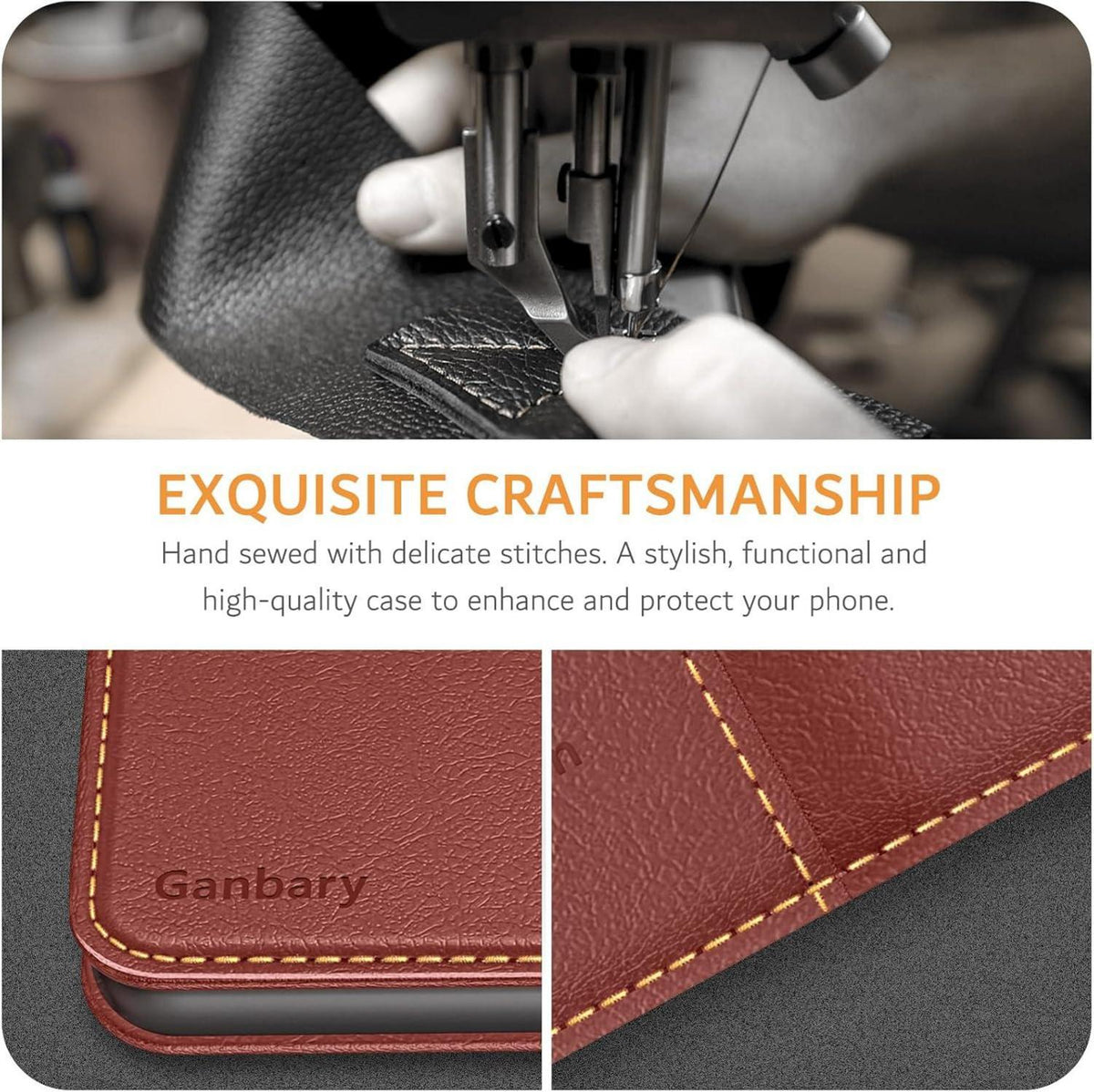 Ganbary Samsung Galaxy A25 5G Handyhülle Leder Braun mit