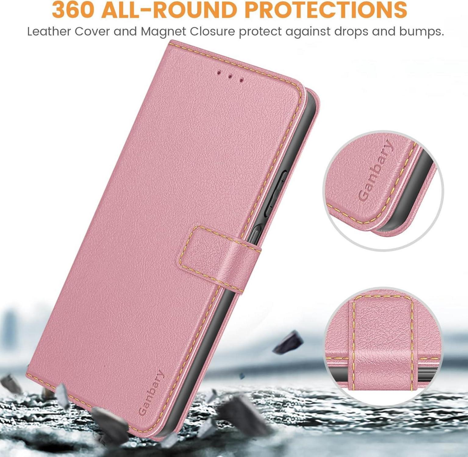 Handyhülle für Xiaomi Redmi 13C Poco C65 Leder Klapphülle Rosa Standfunktion