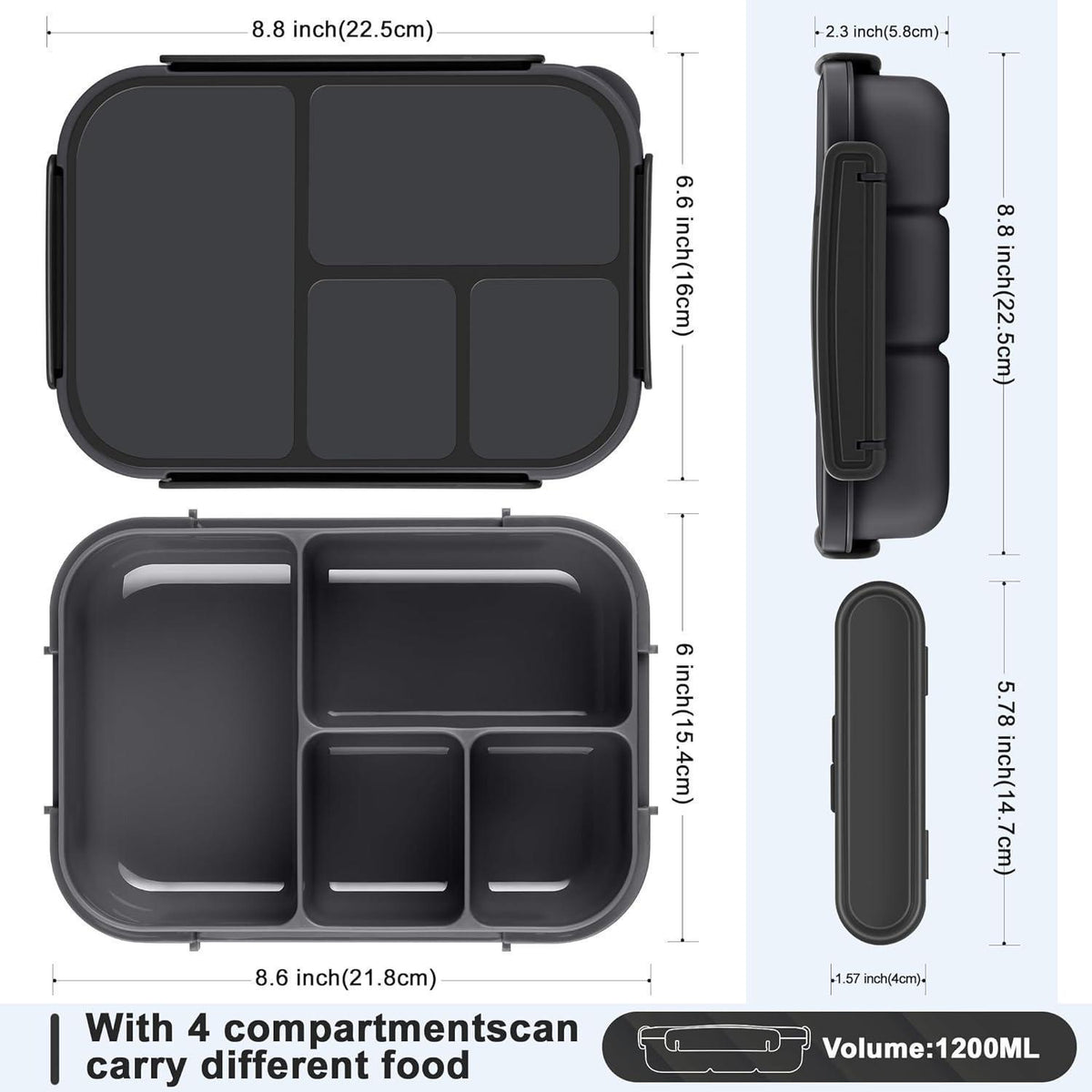 Bento Box Kinder mit Fächern & Besteck – 1200ml Lunchbox
