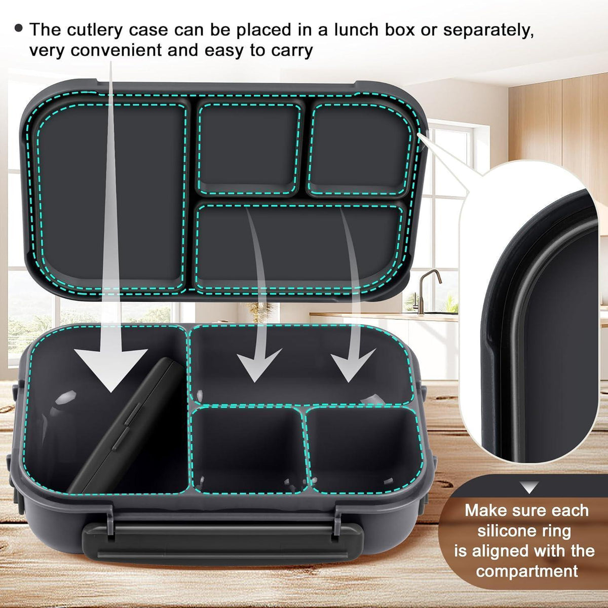 Bento Box Kinder mit Fächern & Besteck – 1200ml Lunchbox