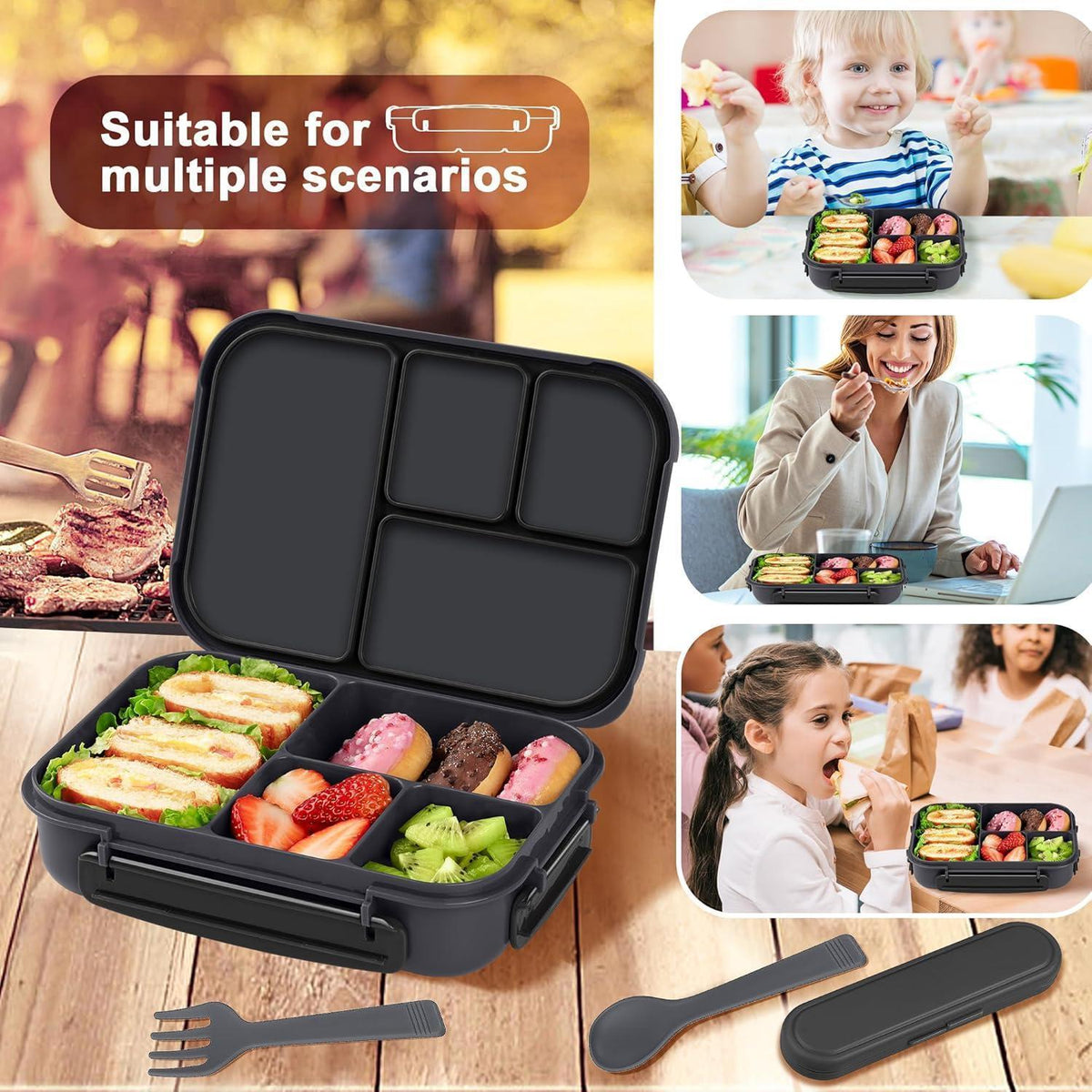 Bento Box Kinder mit Fächern & Besteck – 1200ml Lunchbox