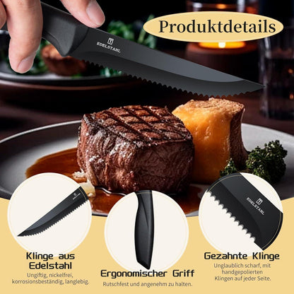 6-teiliges Steakmesserset mit Wellenschliff – Scharfes Profi Besteck
