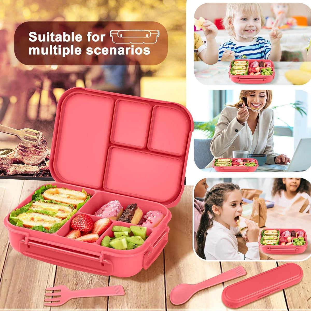 Amathley Bento Lunchbox Kinder 1200ml Besteck Mikrowellenfest Spülmaschinenfest