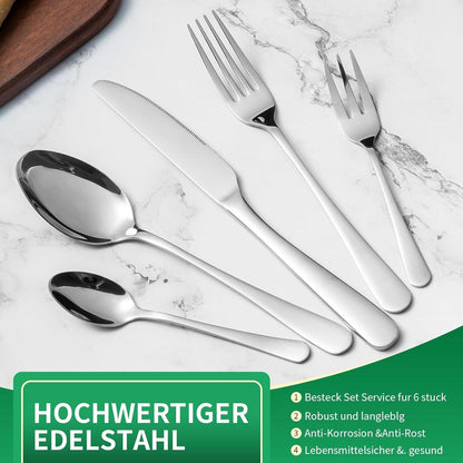 30-teiliges Besteck Set aus Edelstahl, Spiegelpoliert, Essbesteck für