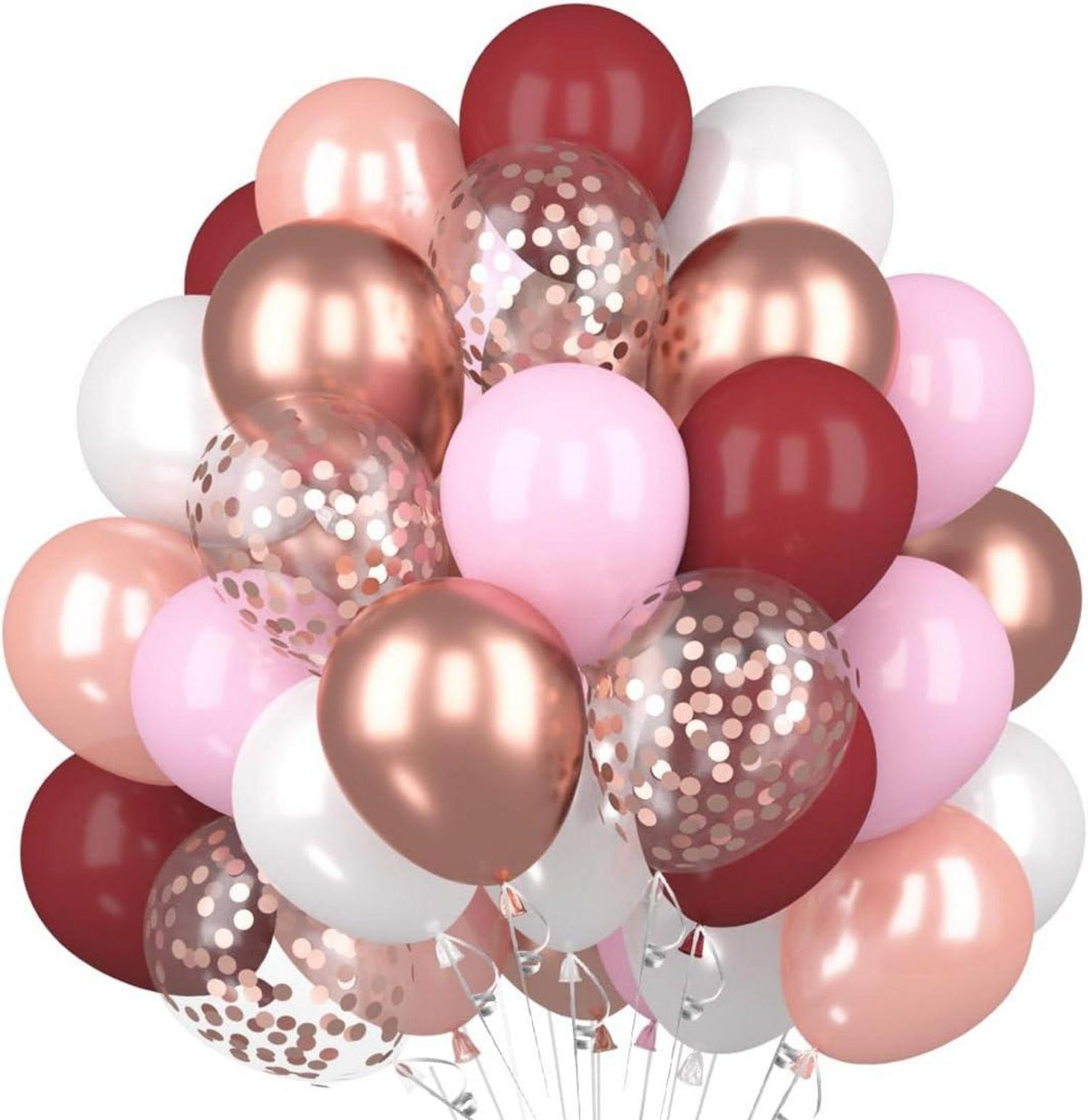 60 Stück Luftballons Weinrot Rosegold Burgund Deko für Frauen Mädchen