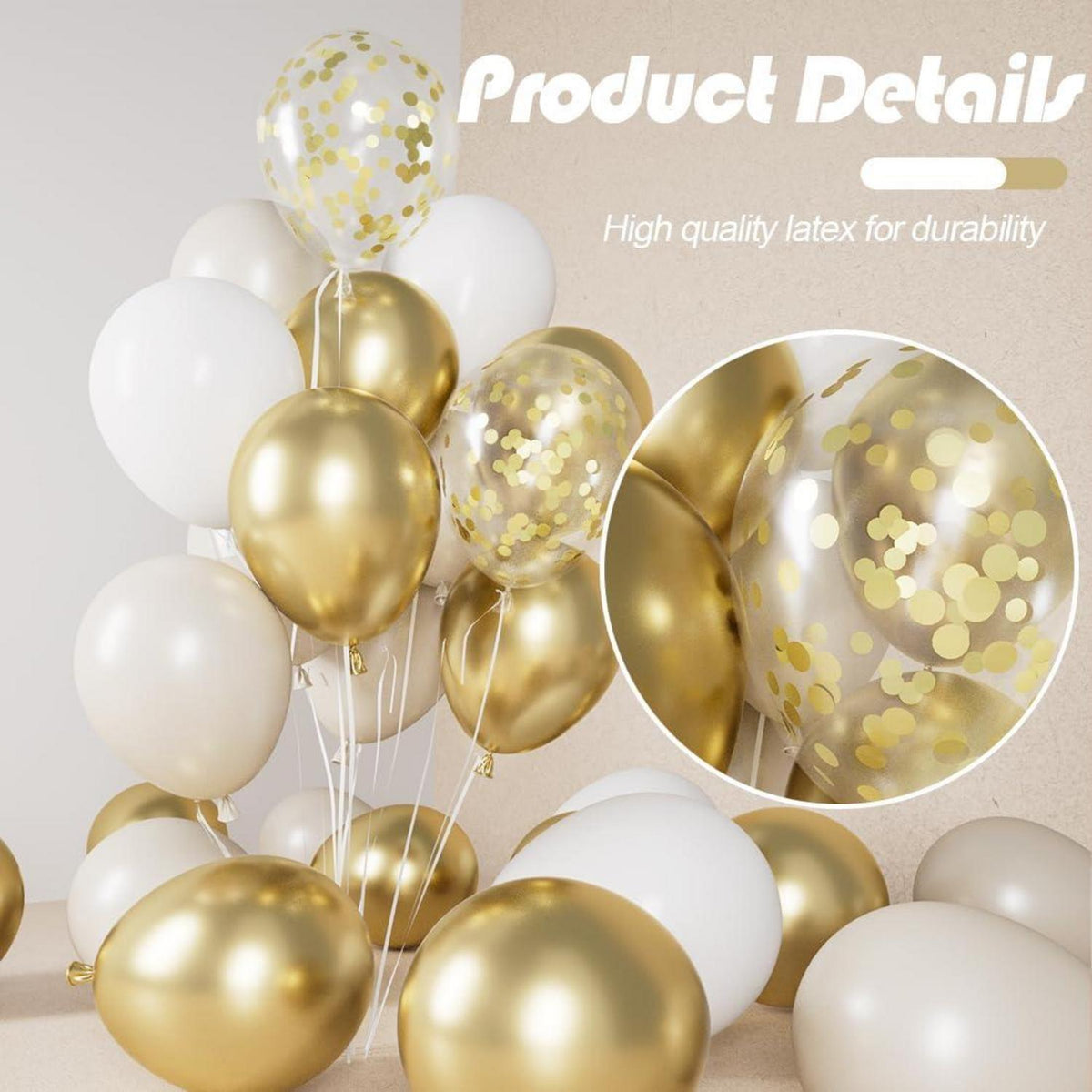 60er Packung Weiß Gold Beige Luftballons für Partydekoration