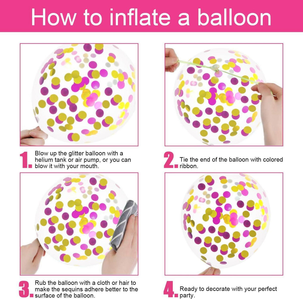 60x Luftballons Hot Pink Orange Fuchsia Gold Konfetti - Party Deko