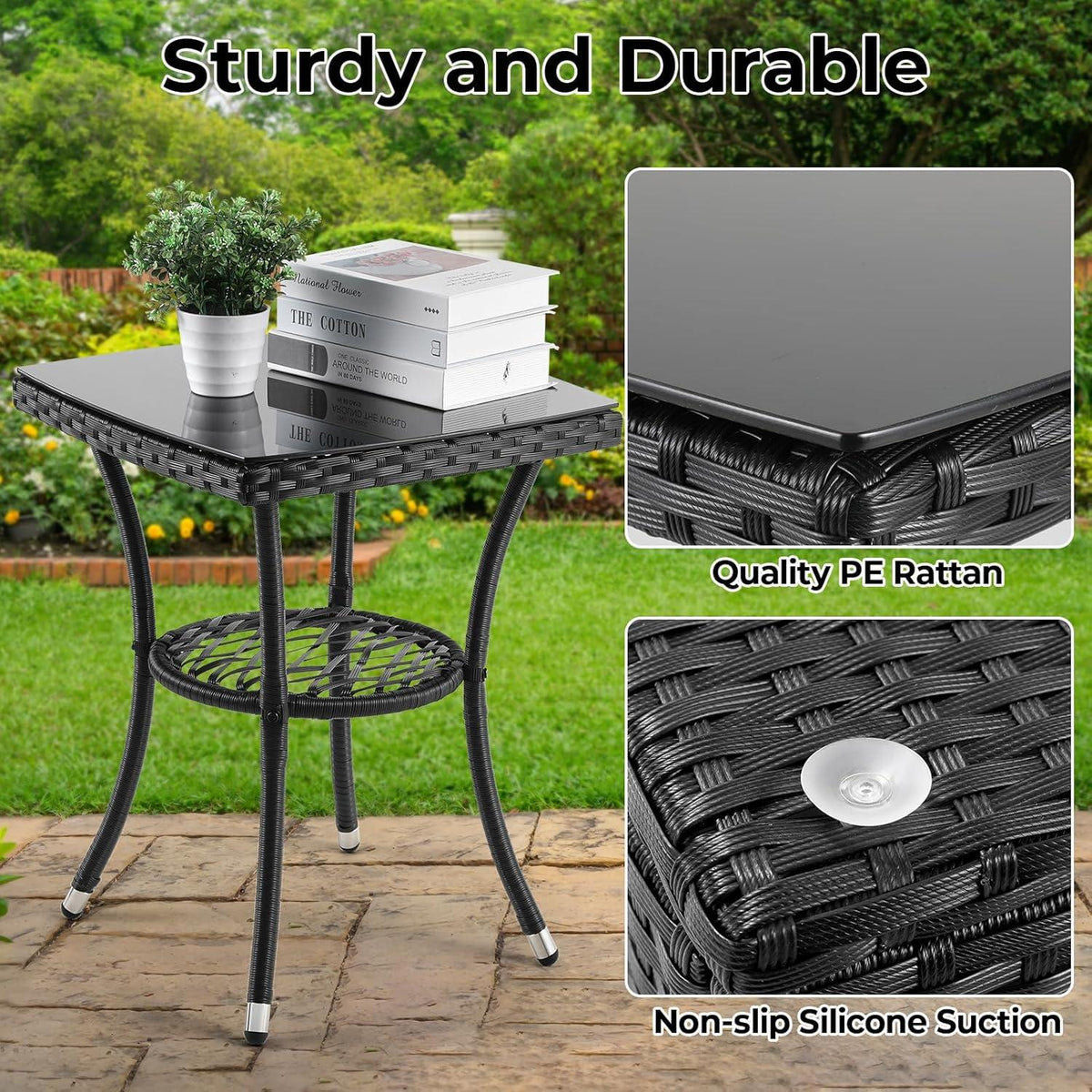 3tlg Rattan Gartenmöbel Set Balkon Lounge Set mit Kissen und Glastisch