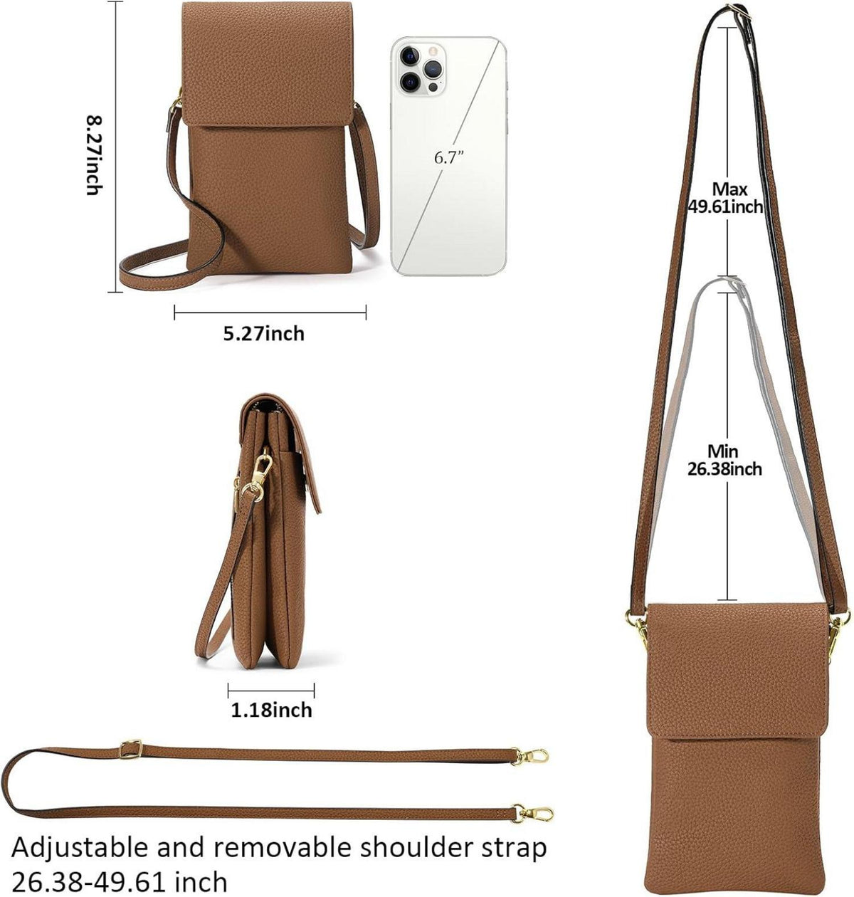 Umhängetasche Damen Handy Crossbody Bag RFID-Schutz Schwarz