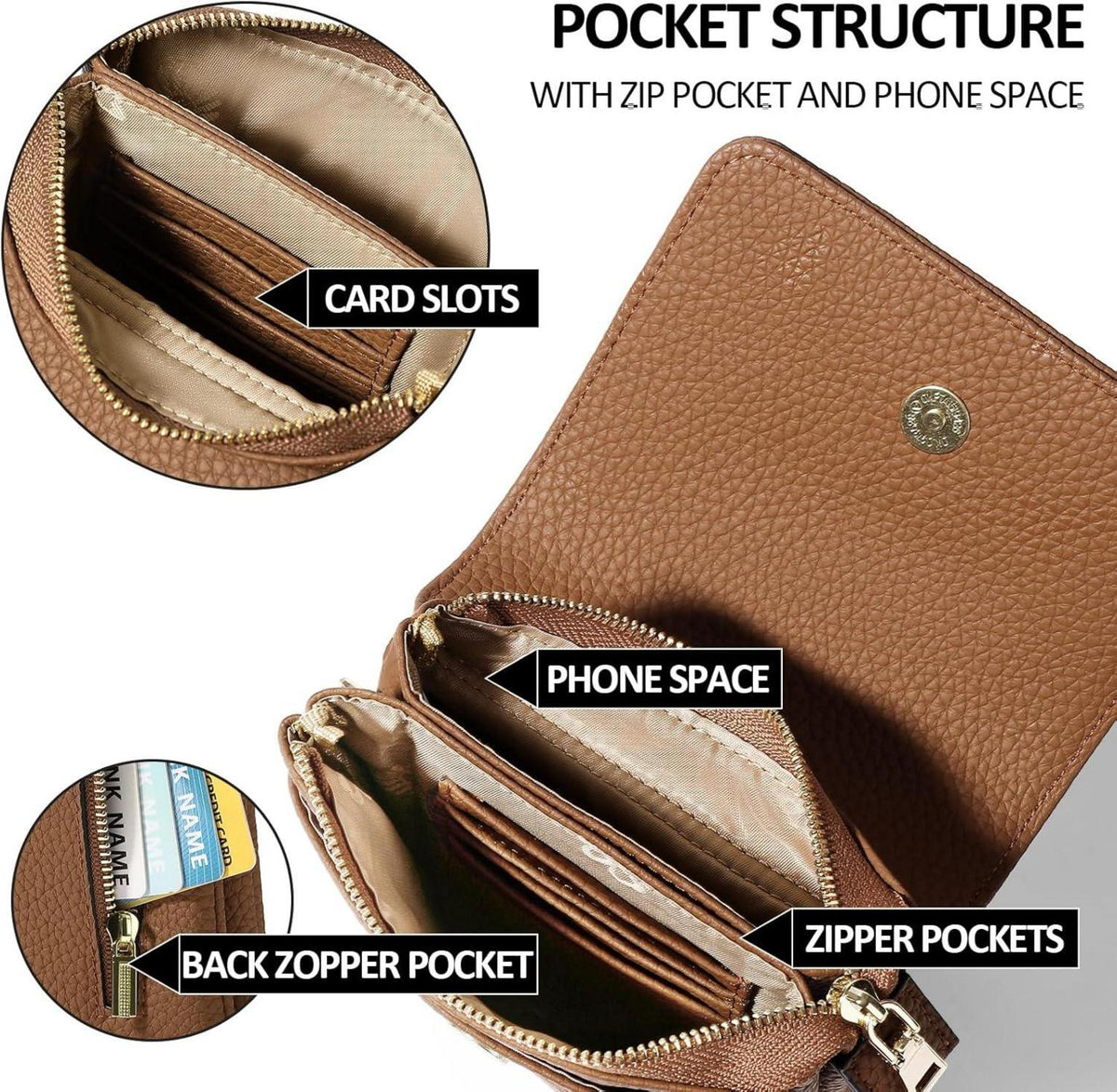 GAEKEAO Umhängetasche Damen RFID Crossbody Phone Bag Braun