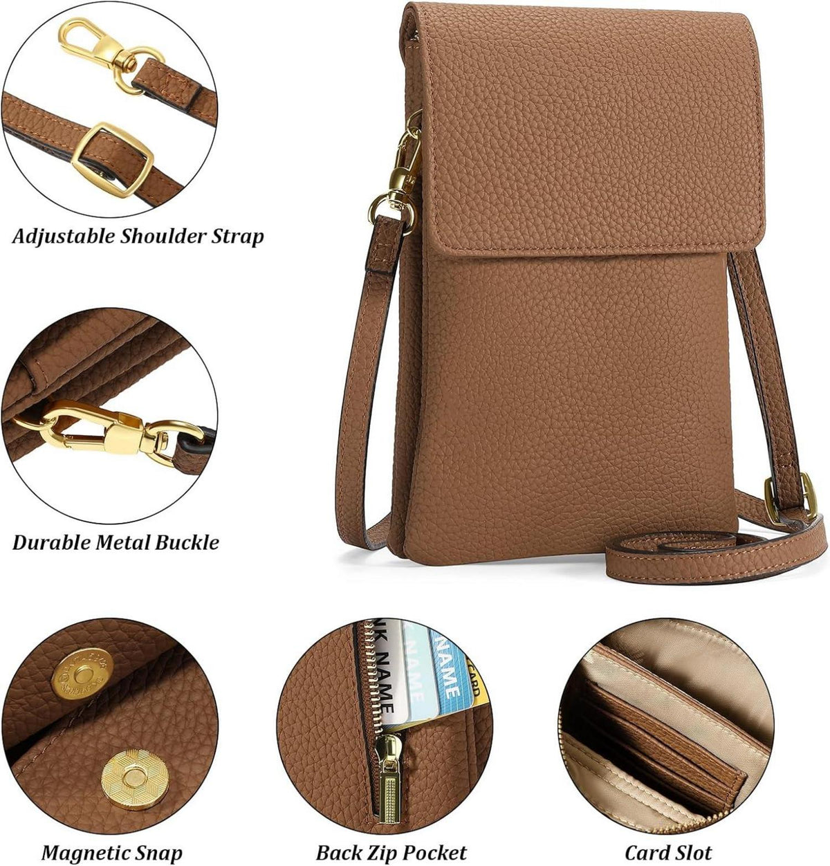 Umhängetasche Damen Crossbody Handtasche RFID-Blockierung Braun