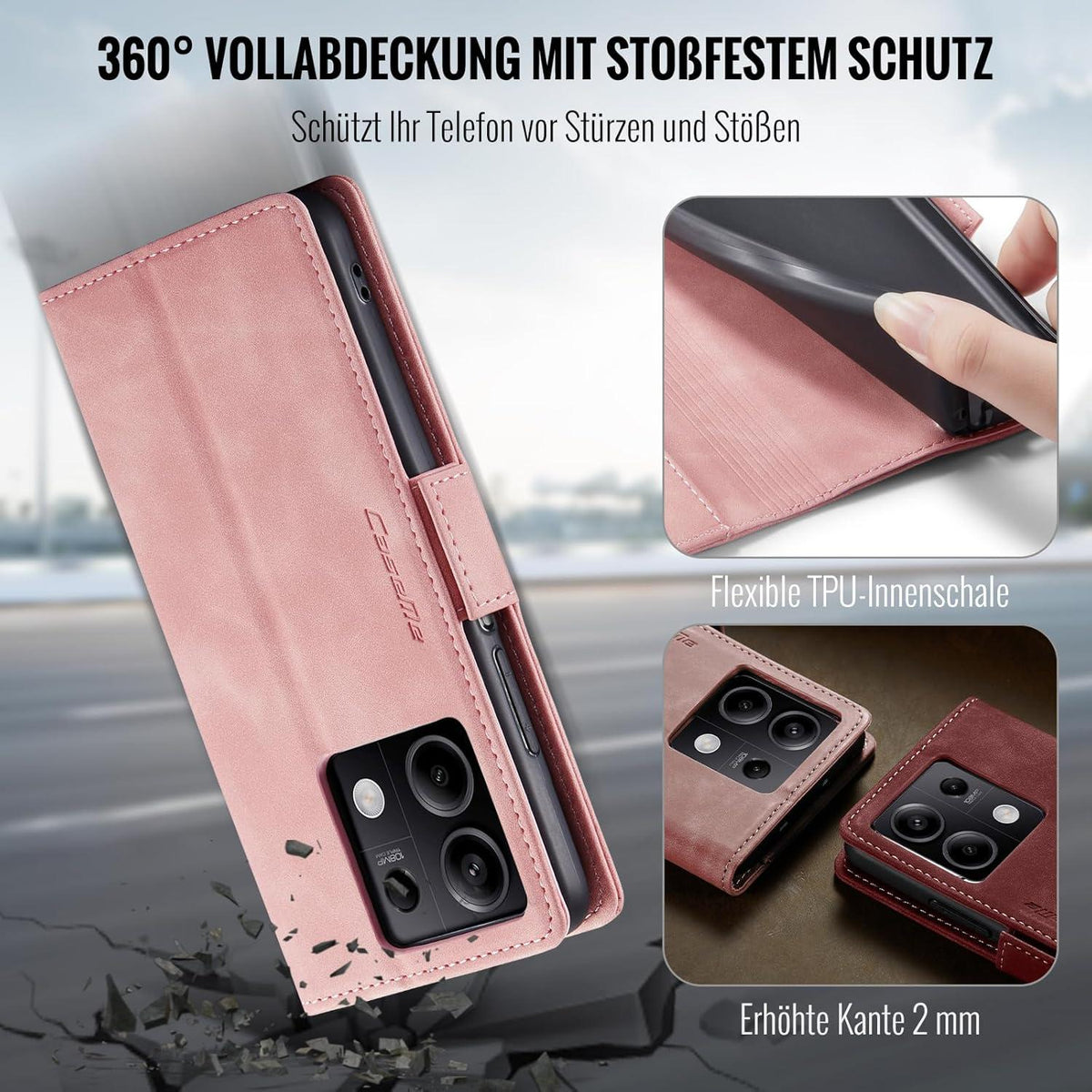 XYGLOW Xiaomi Redmi Note 13 5G Handyhülle PU Leder RFID Rosa