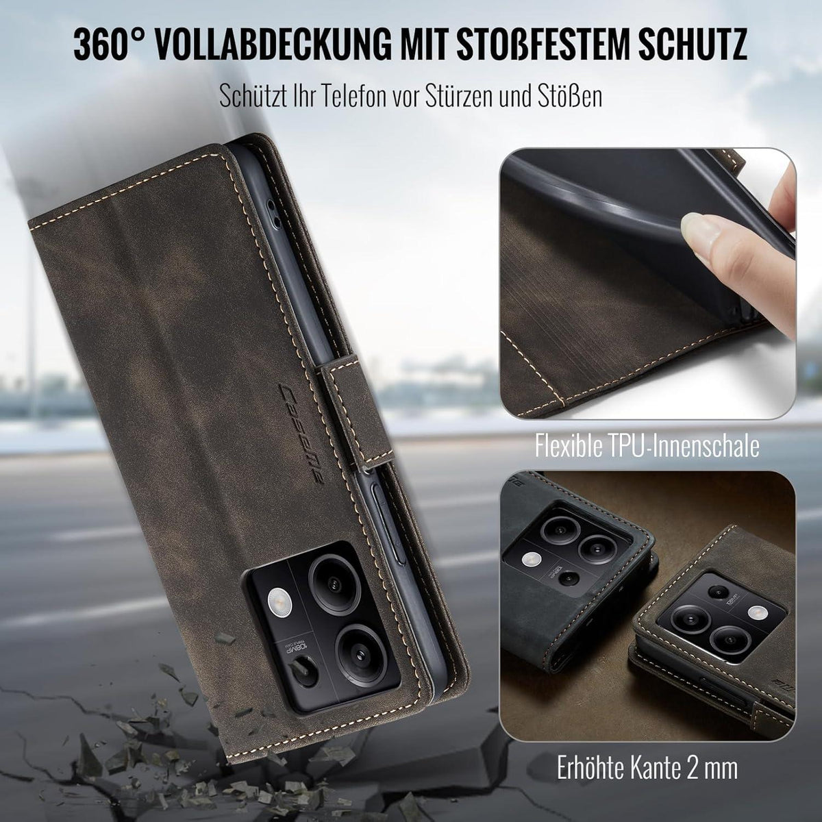 Handyhülle Xiaomi Redmi Note 13 5G Klapphülle RFID Schutz Kaffee