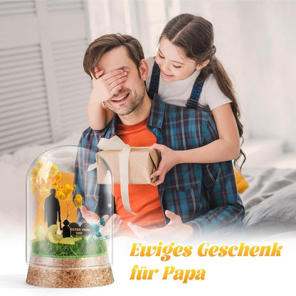 Ewige Blumen Geschenk für Papa in Glasvase mit Bilderrahmen