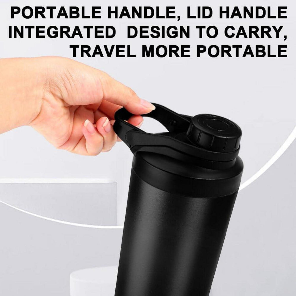 Protein Shaker 750ML Schwarz Edelstahl Isoliert BPA Frei Auslaufsicher