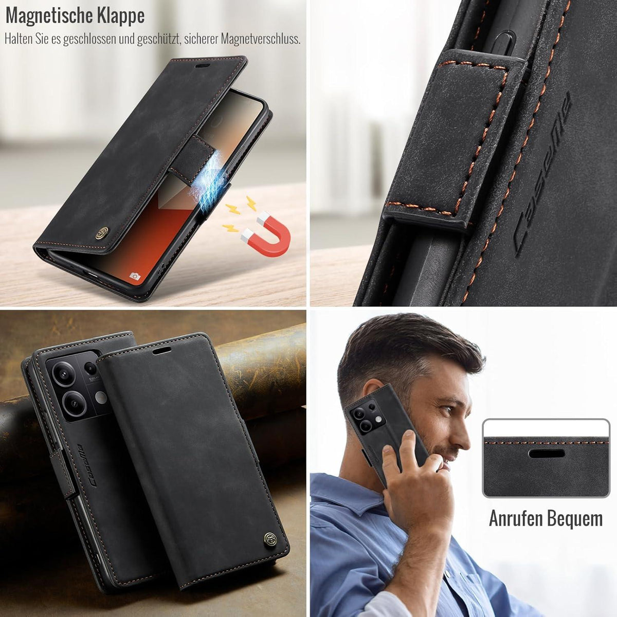 Handyhülle Xiaomi Redmi Note 13 5G Klapphülle RFID Schutz PU Leder Cover Schwarz