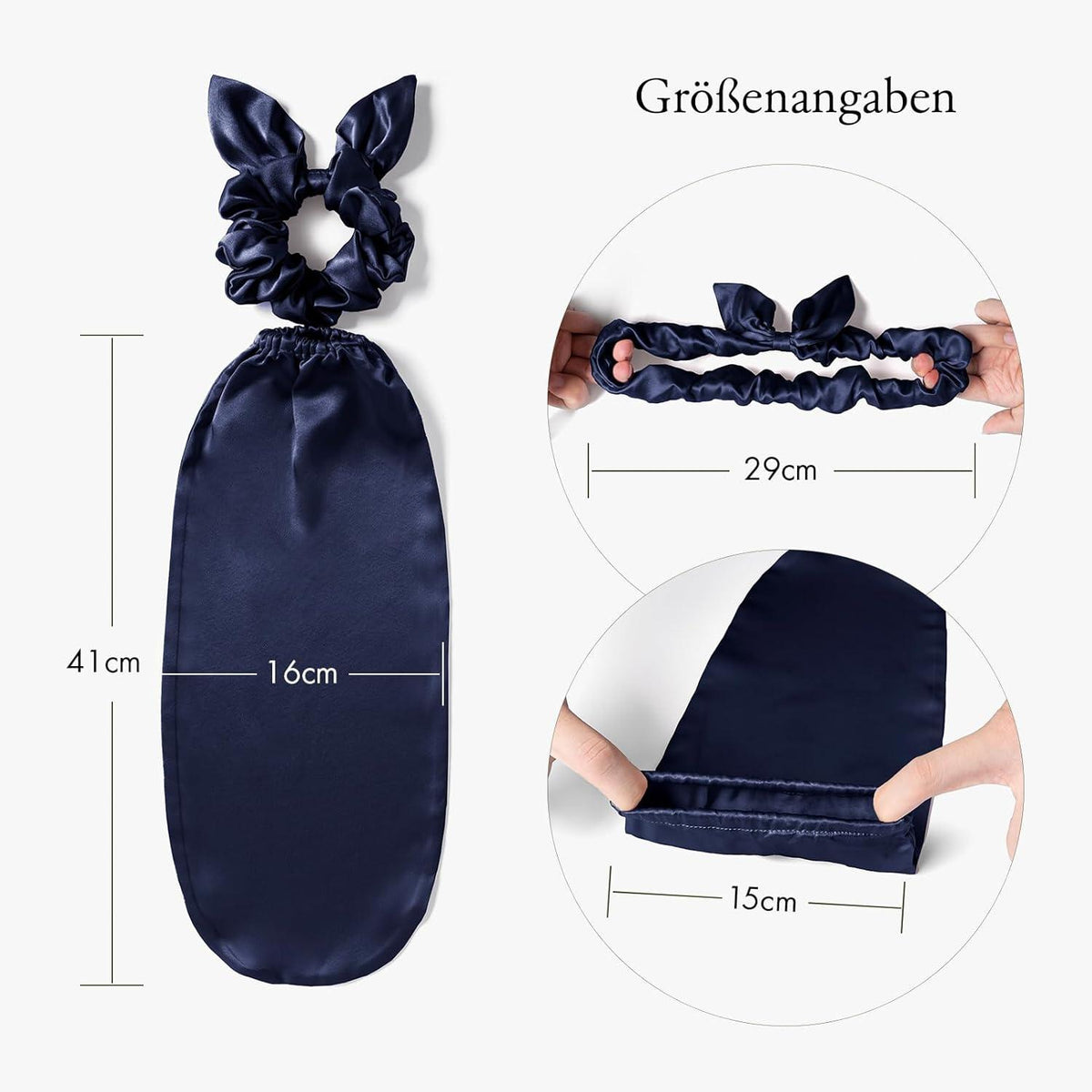 LilySilk Schlafmütze 100% Seide Scrunchies 2-in-1 für langes Haar - Dunkelblau
