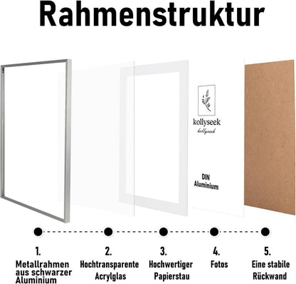 Aluminium Bilderrahmen 50x70 cm Silber Acrylglas Passepartout