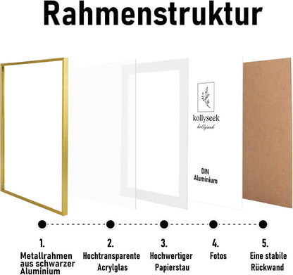 Bilderrahmen Aluminium 40x50cm Gold mit Acrylglas und Passepartout