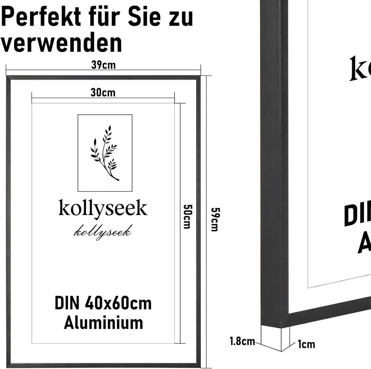 Kollyseek 3PCS Bilderrahmen Aluminium 40x60cm Schwarz