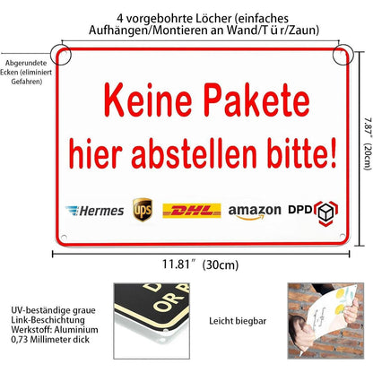 Wanddeko "Keine Pakete hier abstellen" Aluminium 20x30cm