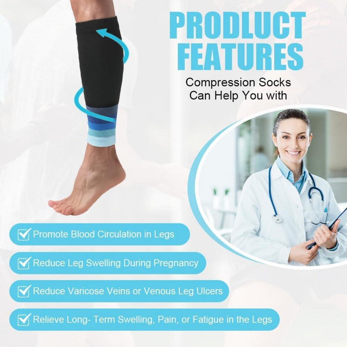 Kompressions Wadenbandage 2er Set Sport Stützstrümpfe Blau
