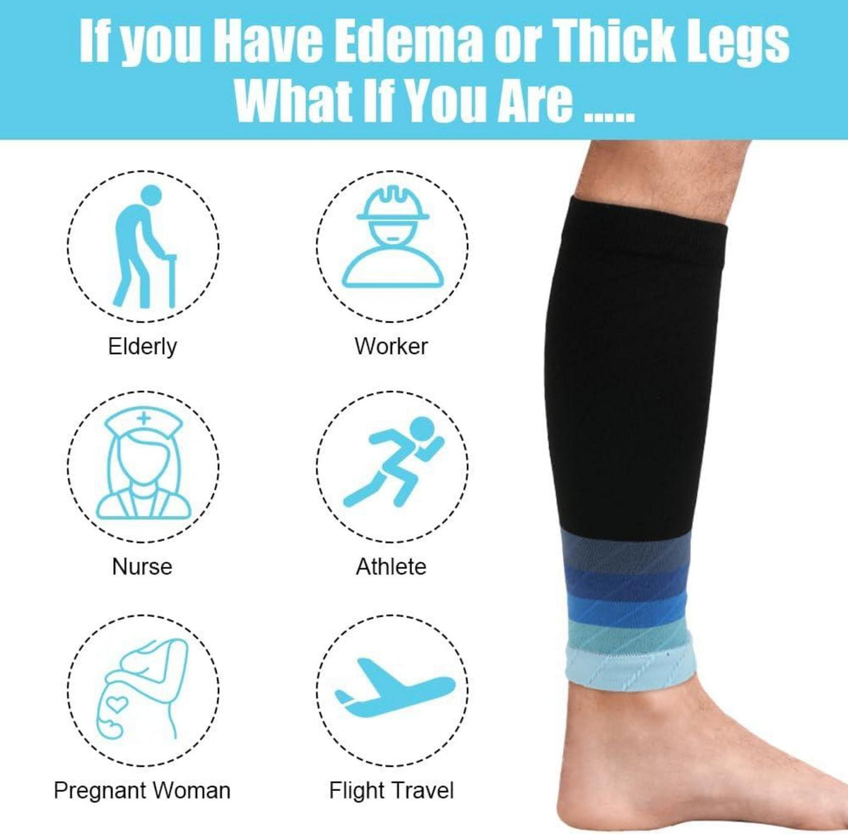 2 Stück Kompressions-Wadenbandage für Herren Damen - Blau Farbverlauf