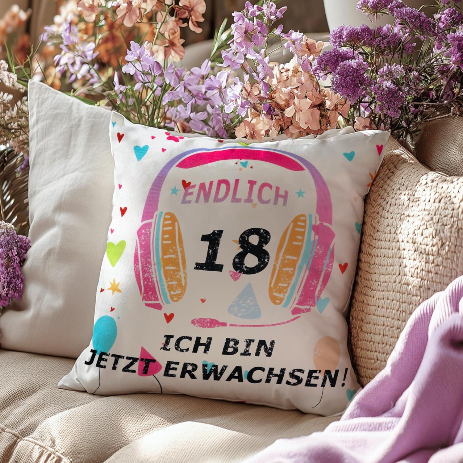 Geburtstag 18 Mädchen Kissenbezug 45*45cm Geschenk 18. tochter Nichte Freundin lustig Zierkissenbezüge 3 Taschen