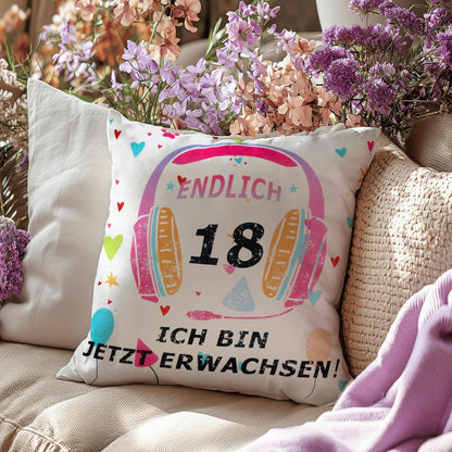 Geburtstag 18 Mädchen Kissenbezug 45*45cm Geschenk 18. tochter Nichte Freundin lustig Zierkissenbezüge 3 Taschen