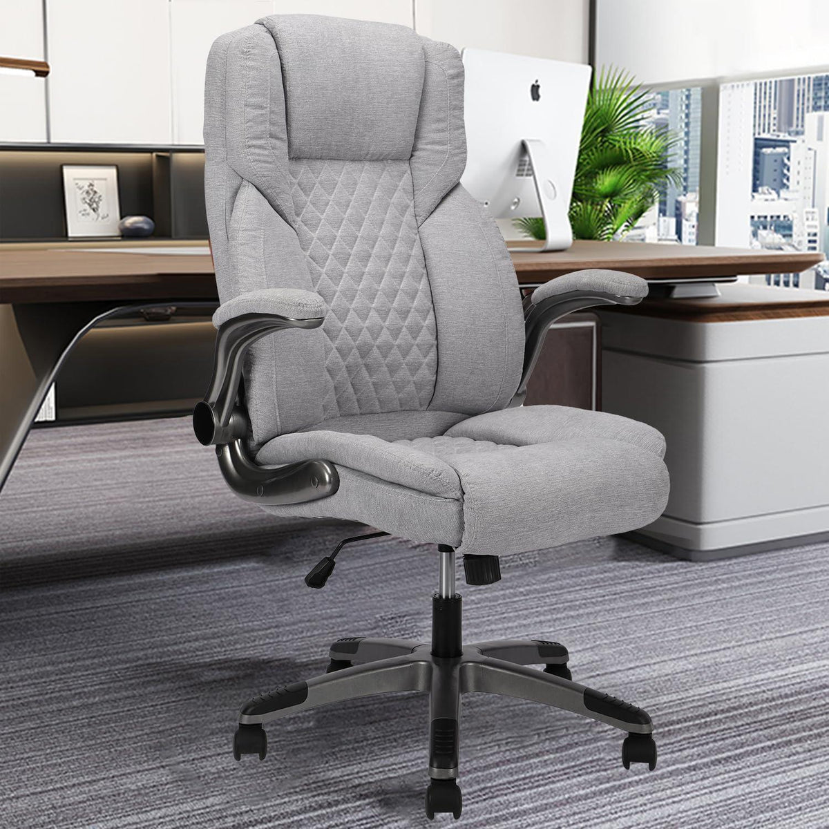 Ergonomischer Bürostuhl mit 180kg Traglast, Grau, Lendenwirbelstütze