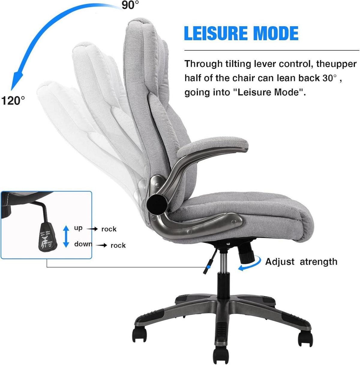 Ergonomischer Bürostuhl mit 180kg Traglast, Grau, Lendenwirbelstütze