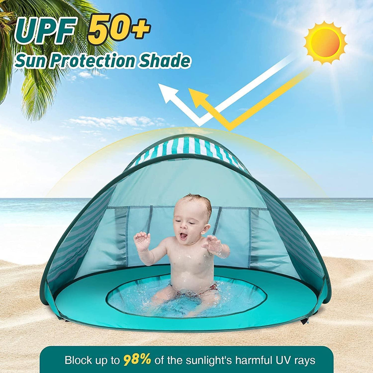 Baby Strandmuschel mit UV-Schutz und Mini Pool, Pop-Up