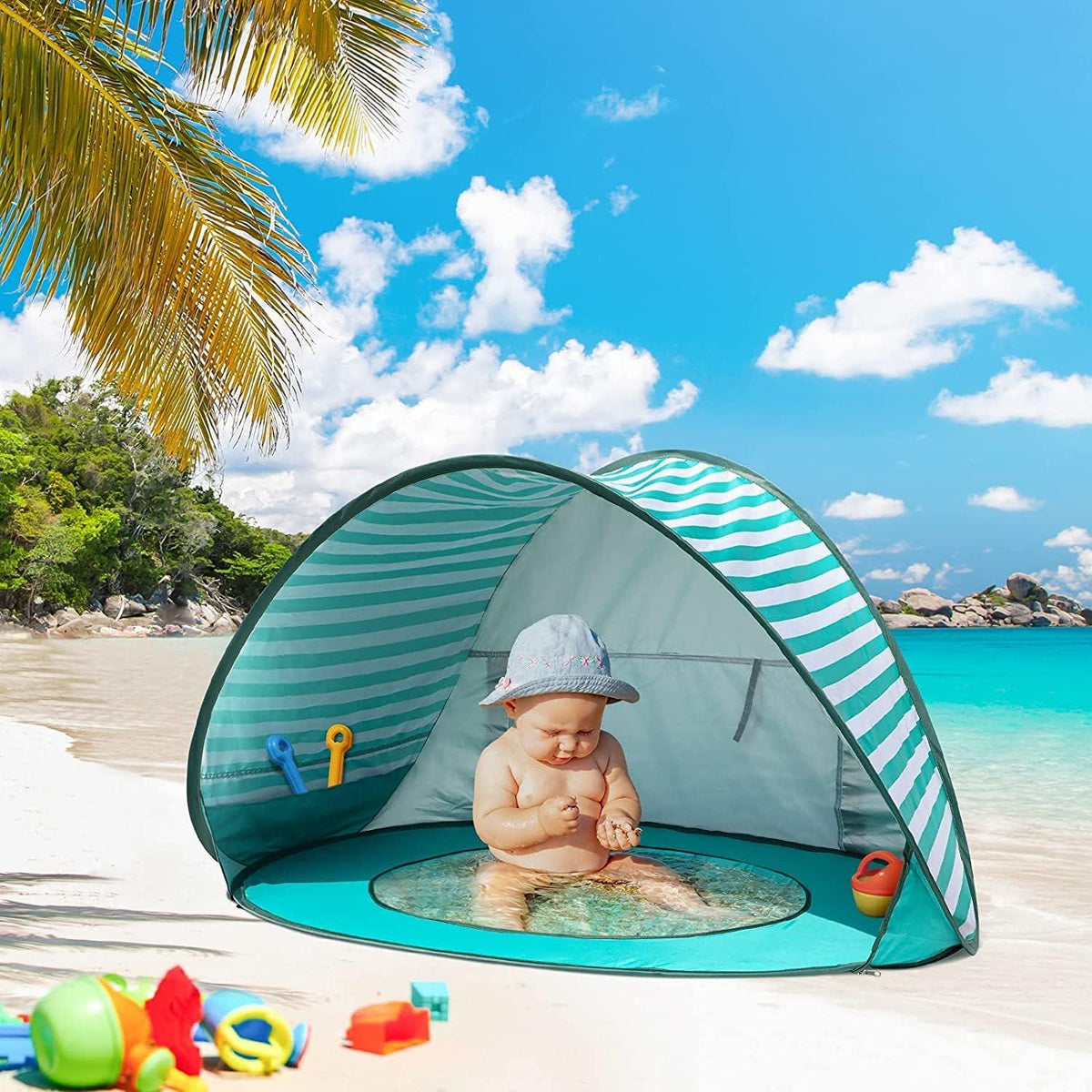 Strandmuschel Baby Pop Up Strandzelt UV-Schutz Mini Pool tragbar Grün