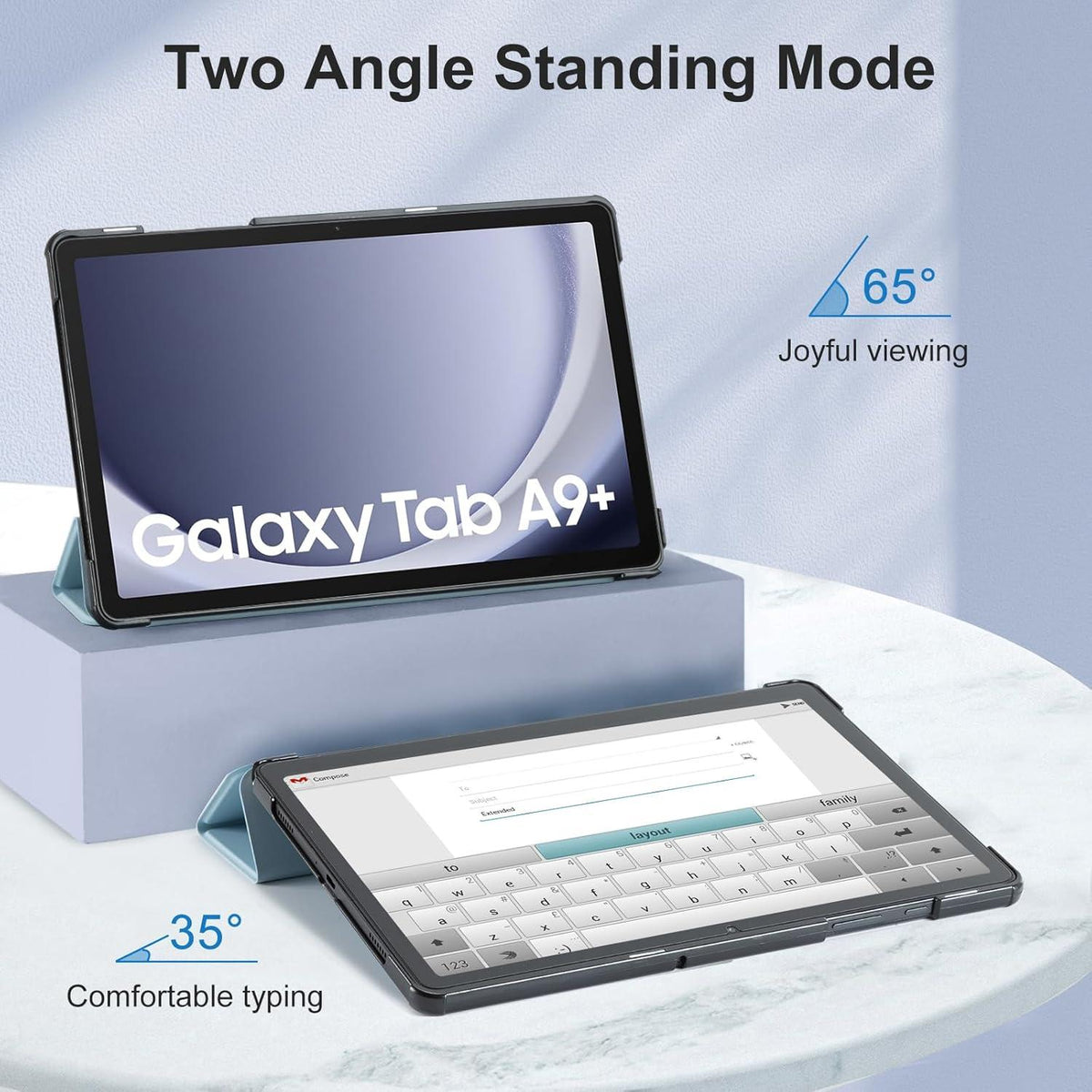 CoBak Samsung Galaxy Tab A9 Plus 2023 Hülle 11 Zoll PU-Leder Schutzhülle Hellblau