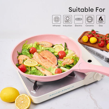 JEETEE Pink Bratpfannen Set 20cm 24cm 28cm Induktion Aluminium Antihaft