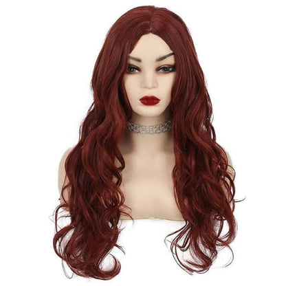 Rote Lockige Langhaar Perücke Damen Burgund Wellig Cosplay Halloween