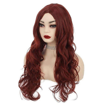 Rote Lockige Langhaar Perücke Damen Burgund Wellig Cosplay Halloween