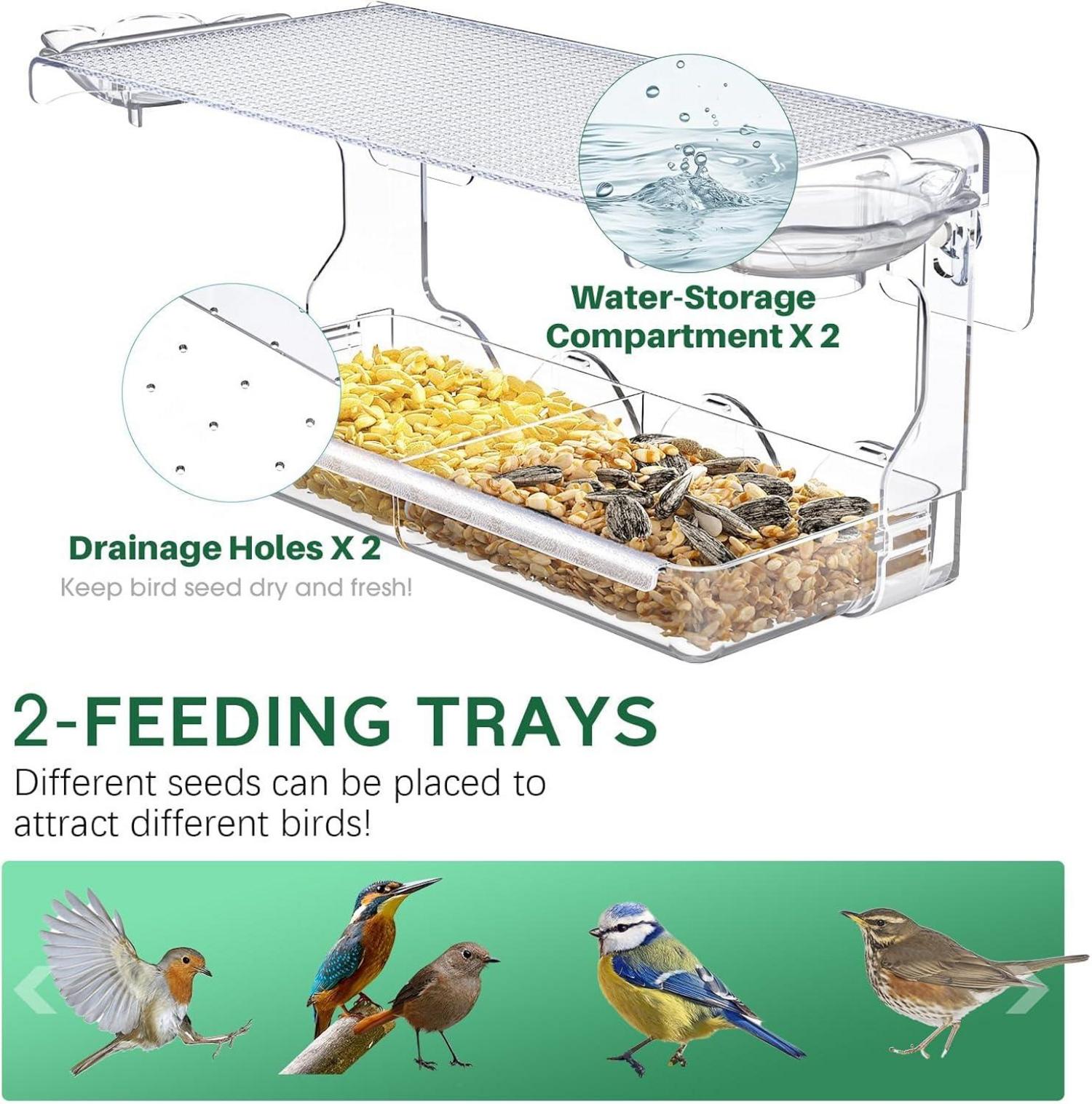 Großes Transparentes Vogelfutterhaus mit Vogeltränke 24.5x10x14cm