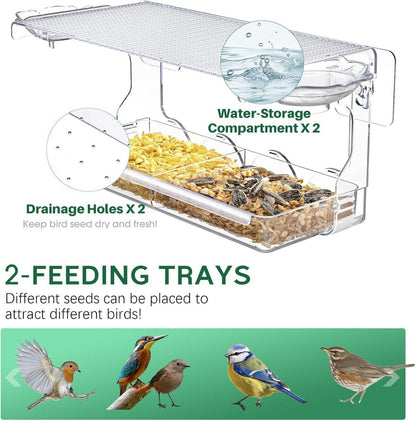 Großes Transparentes Vogelfutterhaus mit Vogeltränke 24.5x10x14cm