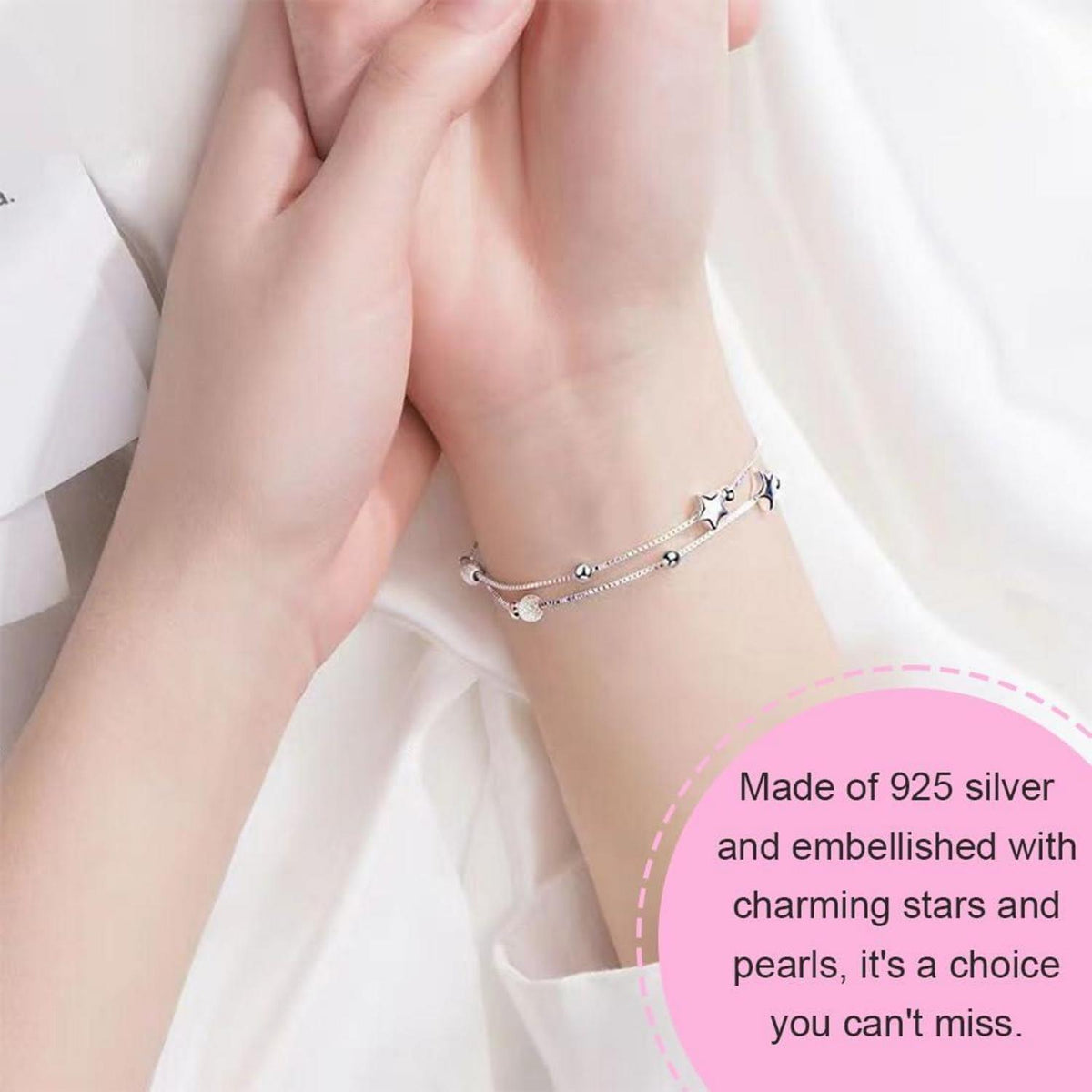 Silbernes Armband für Frauen Stern Perle 925 Sterling Silber Geschenk
