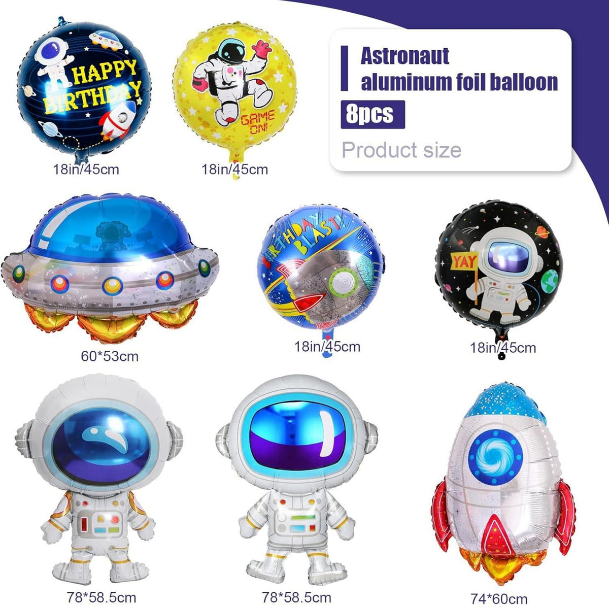 8 Stück Weltraum Astronaut Folienballon Set für Jungen