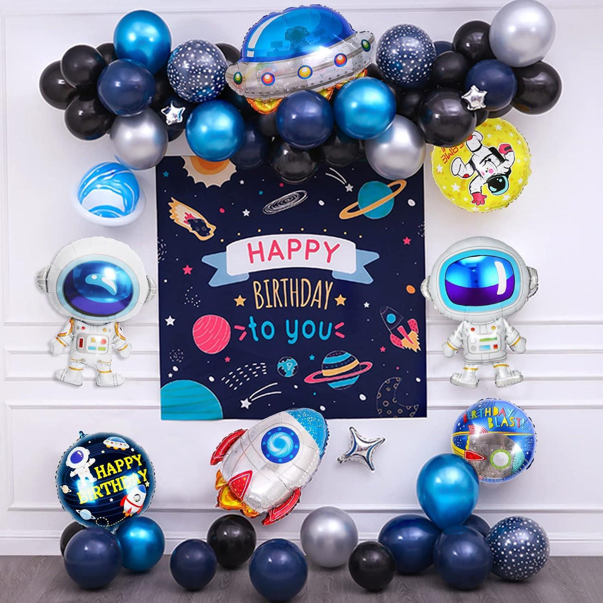 8er Set Folienballon Weltraum Astronaut Rakete - Happy Birthday Party