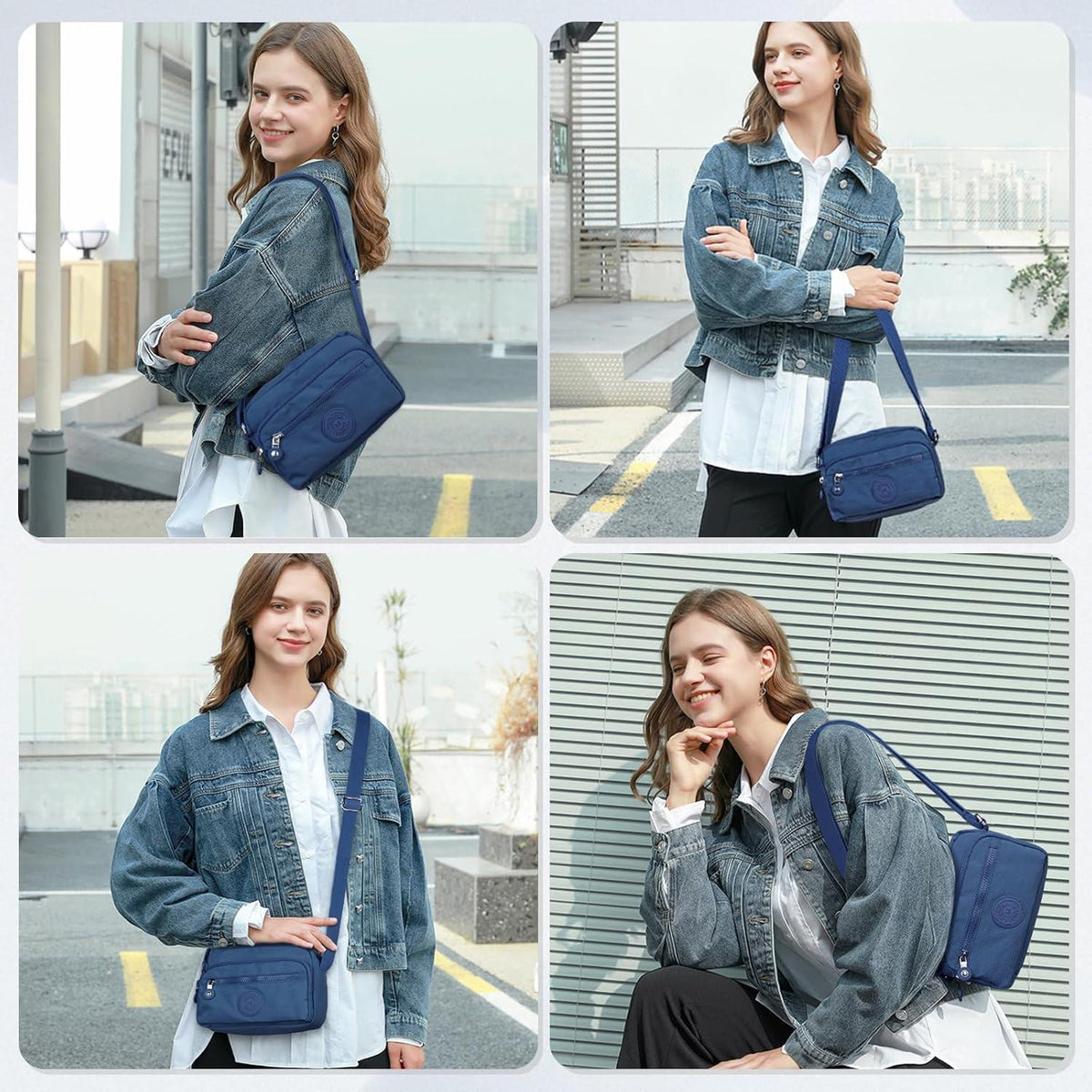 TEUEN Kleine Schultertasche Damen Marineblau Nylon Crossbody