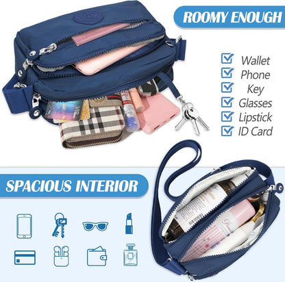 Wasserdichte Nylon Umhängetasche Damen Casual Crossbody Marineblau